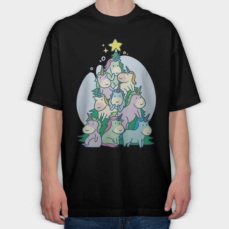 Unicorn Christmas Tree, Tricou Oversize Barbati (Unisex)