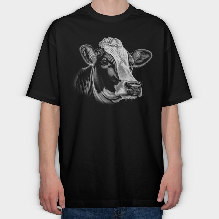 cow portrait, Tricou Oversize Barbati (Unisex)