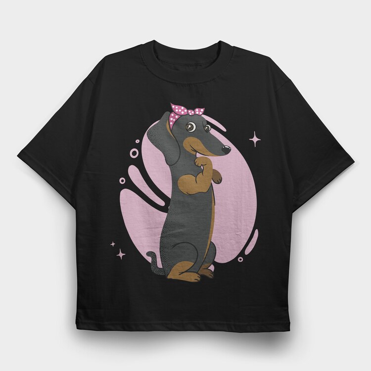 Dachsund Girl, Tricou Oversize Barbati (Unisex)