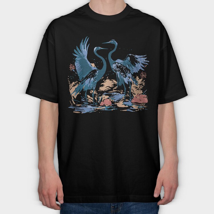 Dancing Cranes, Tricou Oversize Barbati (Unisex)