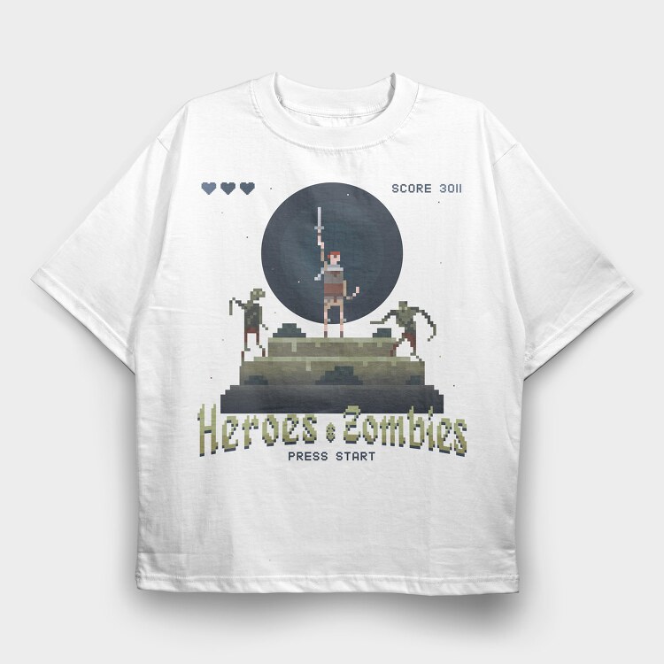 Heroes and Zombies Pixelart, Tricou Oversize Barbati (Unisex)