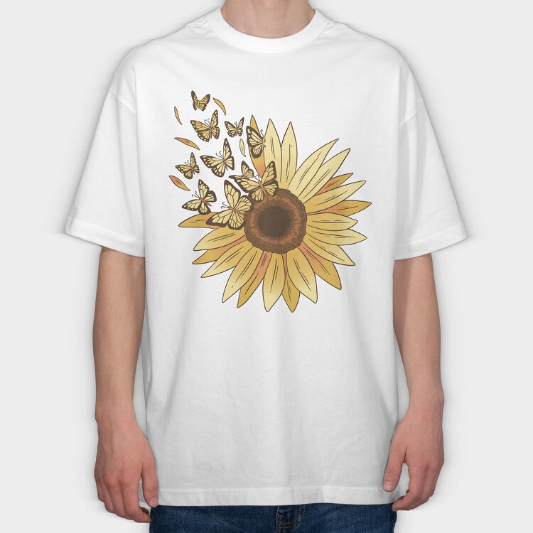 Sunflower and Butterflies, Tricou Oversize Barbati (Unisex)