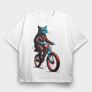 Cat on Bike, Tricou Oversize Barbati (Unisex)