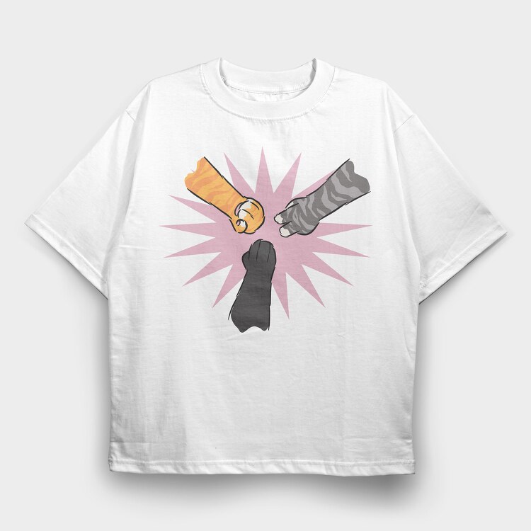 Cat Paws Playing Rock Paper Scissors, Tricou Oversize Barbati (Unisex)