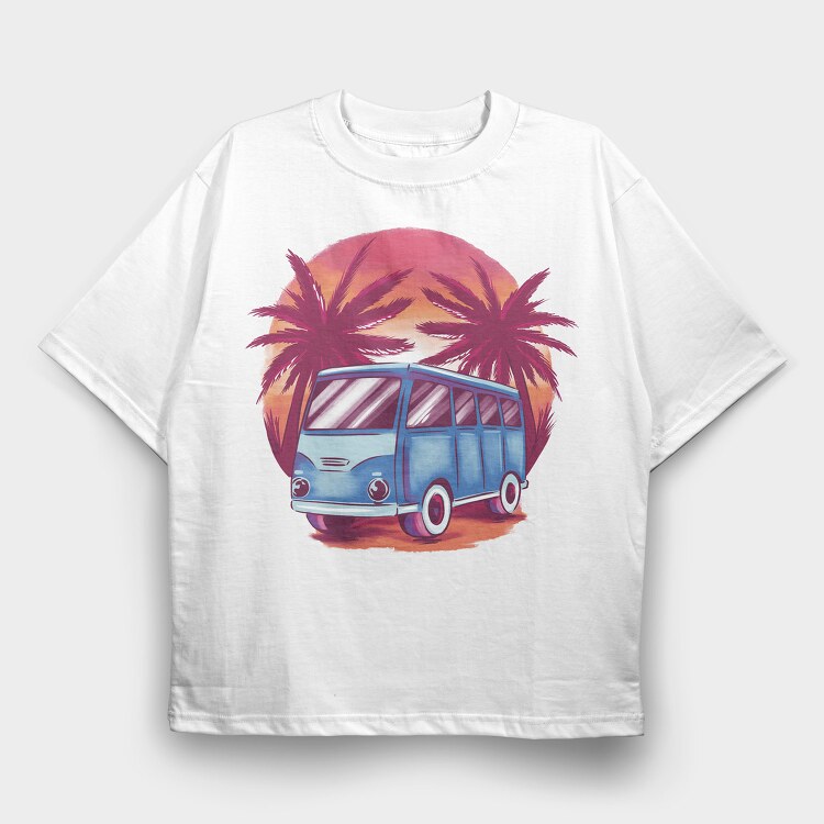 Sunset Beach Van, Tricou Oversize Barbati (Unisex)