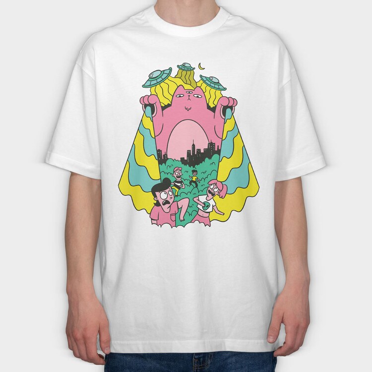 Alien Cat Ufo, Tricou Oversize Barbati (Unisex)