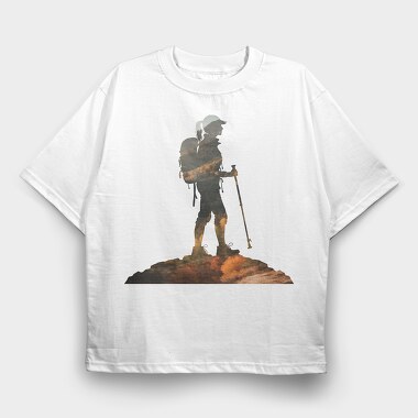 Hiking Woman Mountains Exposure, Tricou Oversize Barbati (Unisex)