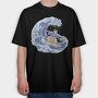 Cat Surfing Japanese Wave, Tricou Oversize Barbati (Unisex)