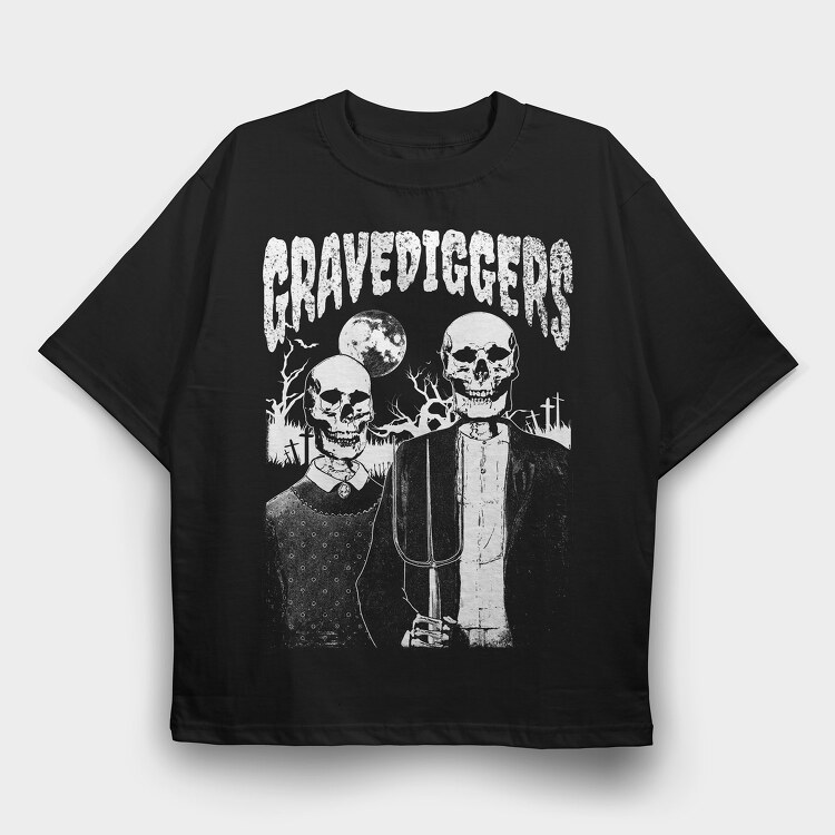American Gothic Skull, Tricou Oversize Barbati (Unisex)