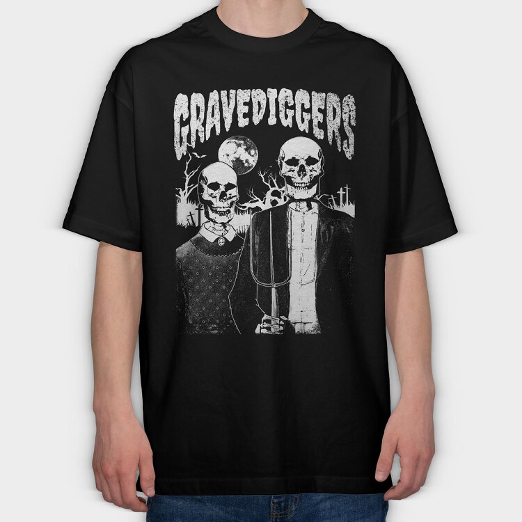 American Gothic Skull, Tricou Oversize Barbati (Unisex)