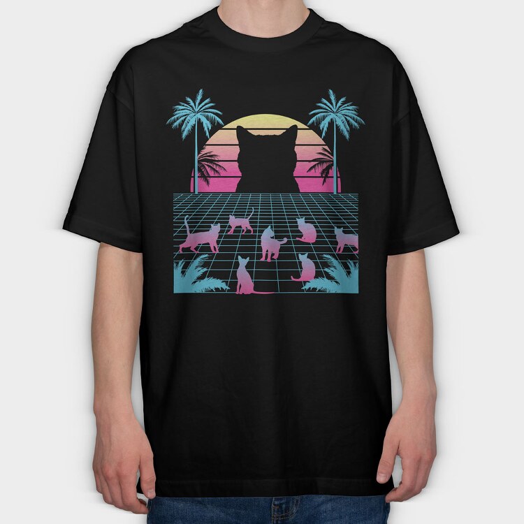 Cat Vaporwave, Tricou Oversize Barbati (Unisex)