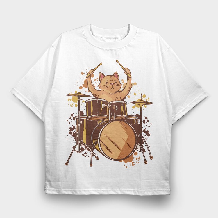 Drummer Cat, Tricou Oversize Barbati (Unisex)