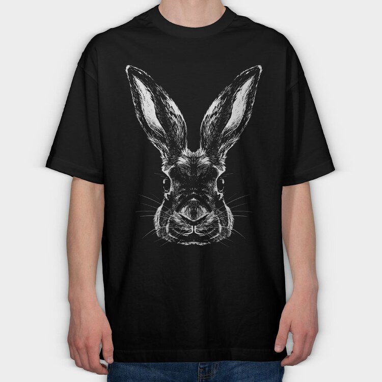 Monochrome Portrait Rabbit, Tricou Oversize Barbati (Unisex)