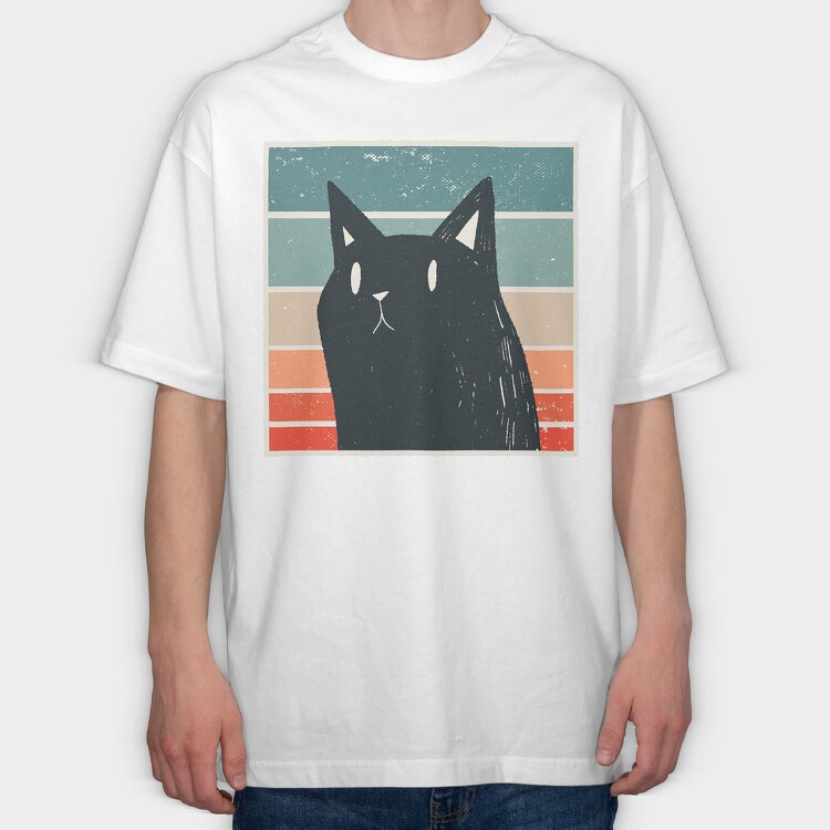 Retro Black Cat, Tricou Oversize Barbati (Unisex)