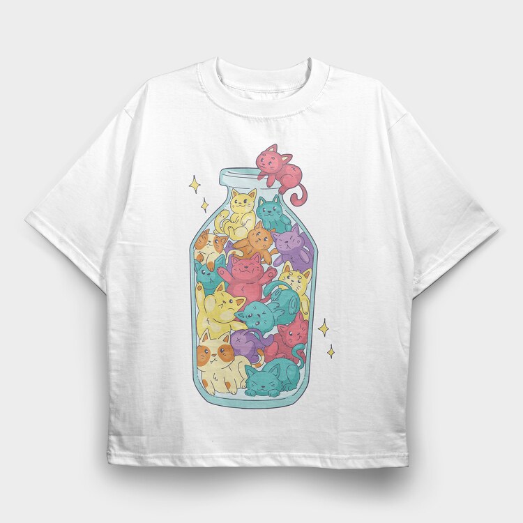 Cats Bottle, Tricou Oversize Barbati (Unisex)