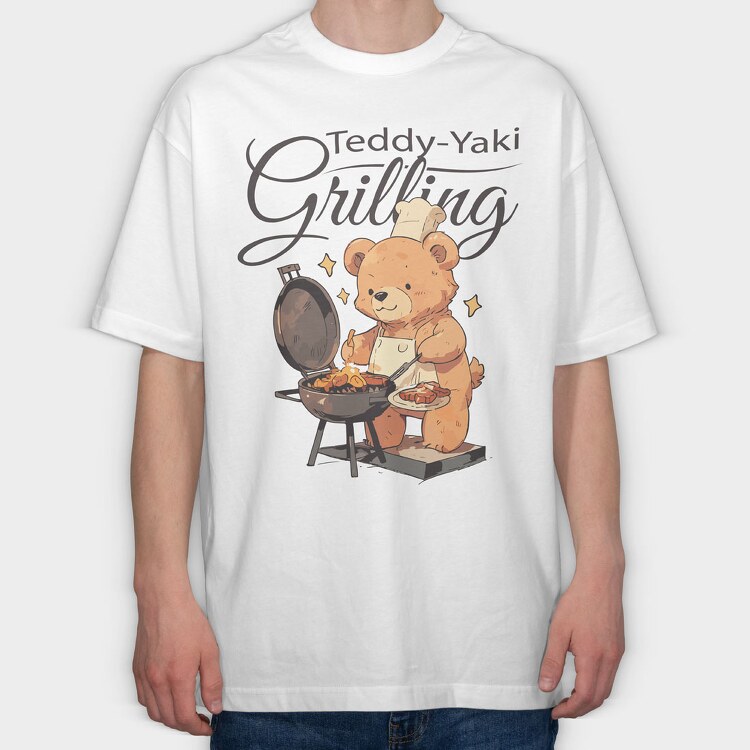Teddy Bear Grilling, Tricou Oversize Barbati (Unisex)