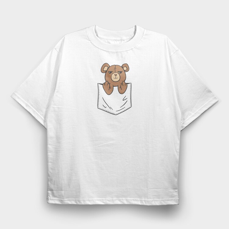 Teddy Bear Middle Finger Pocket, Tricou Oversize Barbati (Unisex)