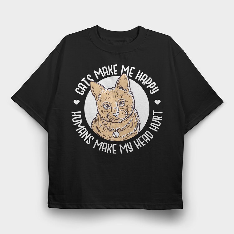 Cats Make Me Happy, Tricou Oversize Barbati (Unisex)