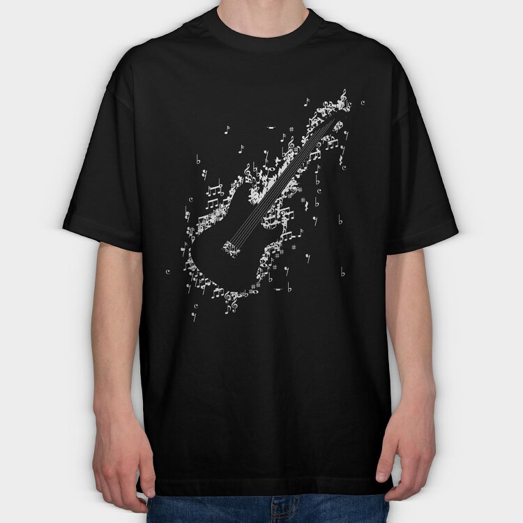 Electric Guitar Formed by Notes and Signs, Tricou Oversize Barbati (Unisex)
