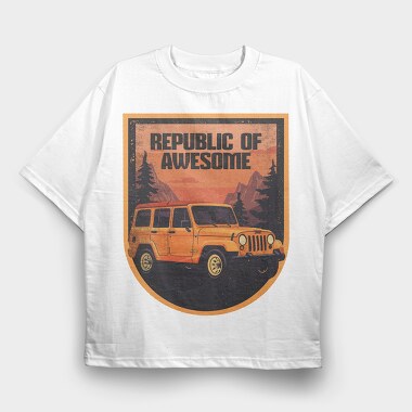 Retro Sunset Outroad Badge, Tricou Oversize Barbati (Unisex)