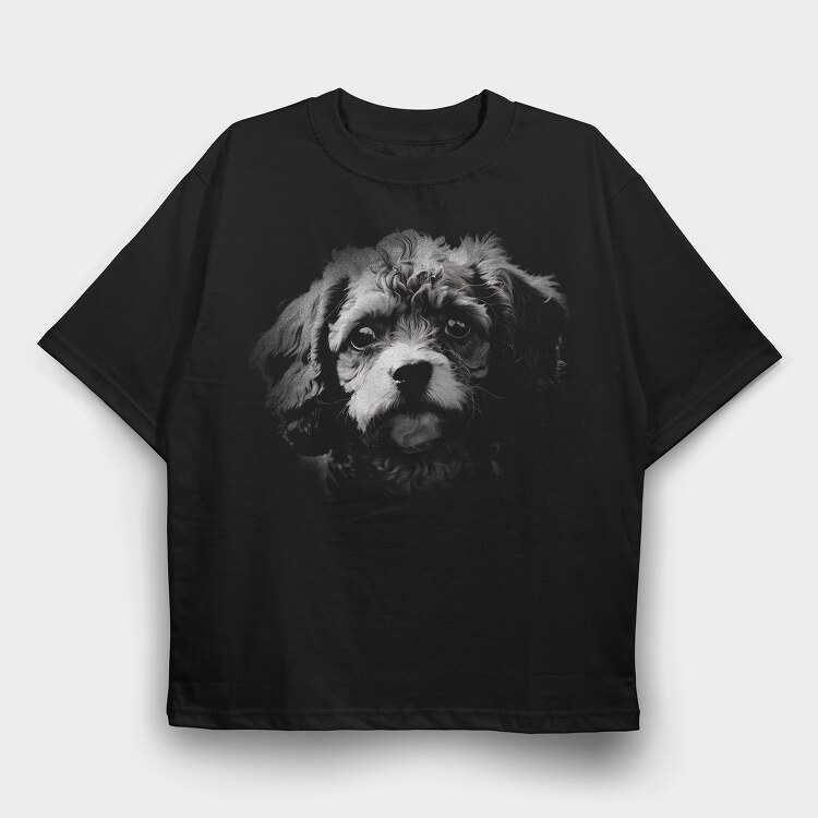 Cavapoo Dog Monochrome, Tricou Oversize Barbati (Unisex)