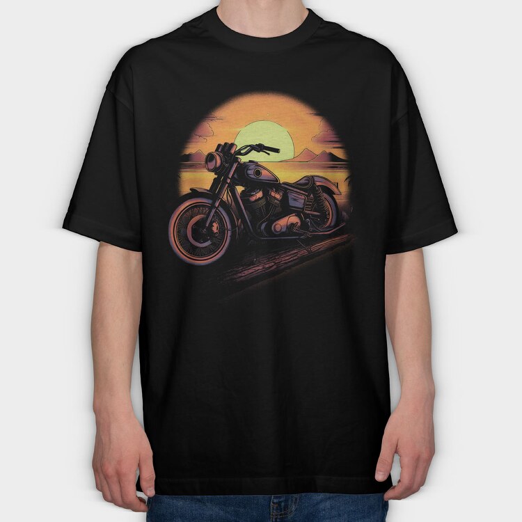 Motorcycle Sunset, Tricou Oversize Barbati (Unisex)