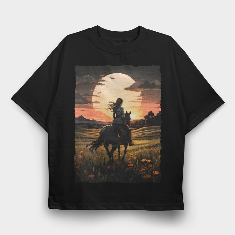 Rider Girl on Horse, Tricou Oversize Barbati (Unisex)