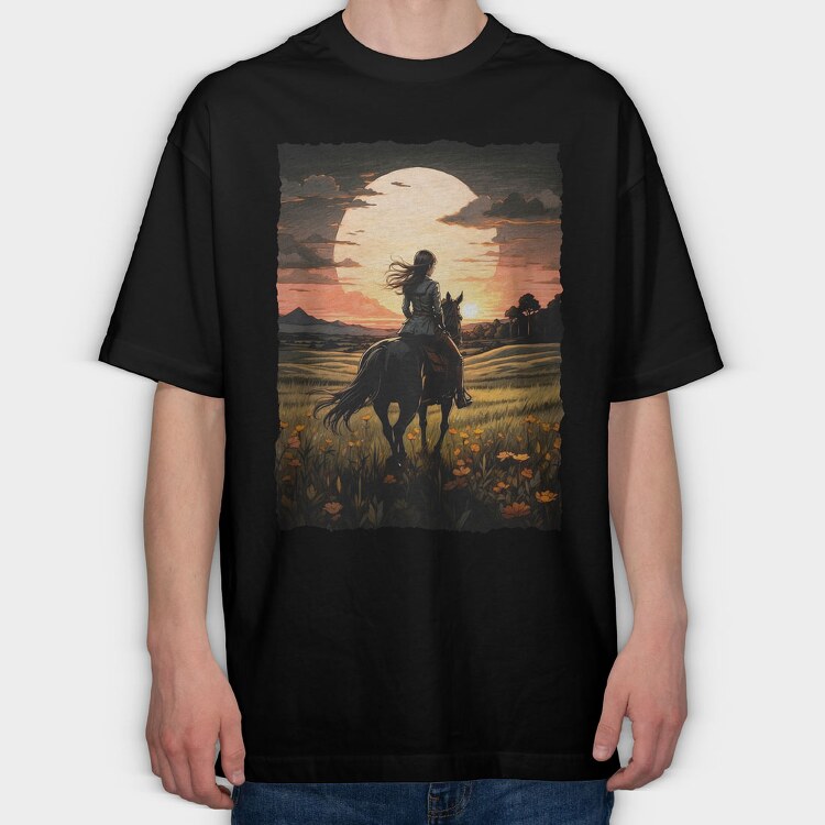 Rider Girl on Horse, Tricou Oversize Barbati (Unisex)