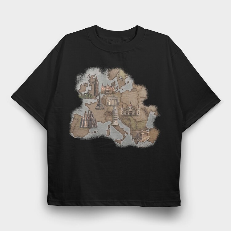 Europe Map, Tricou Oversize Barbati (Unisex)