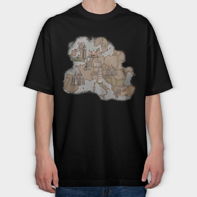 Europe Map, Tricou Oversize Barbati (Unisex)
