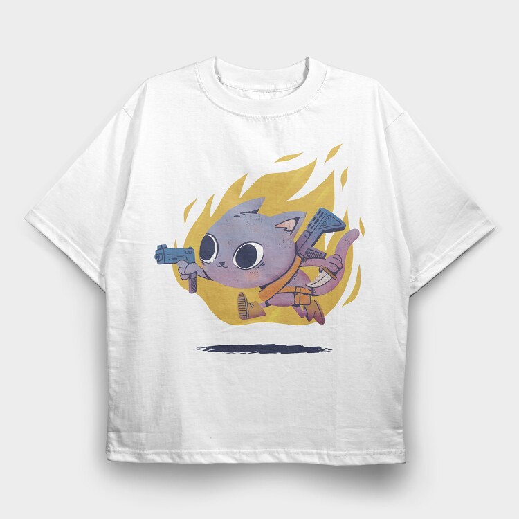 Armed Cute Cat, Tricou Oversize Barbati (Unisex)