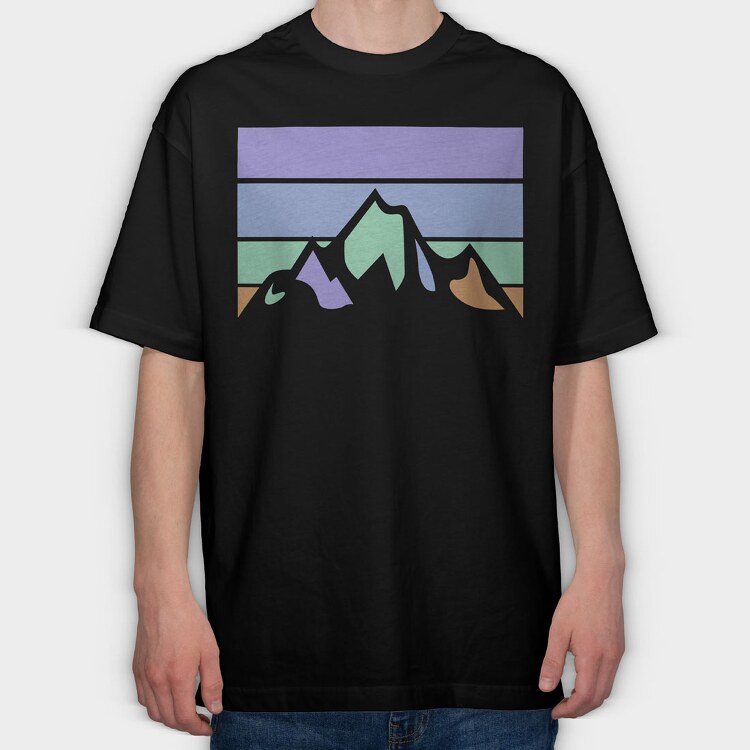 Mountain Retro Sunset, Tricou Oversize Barbati (Unisex)