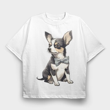 Chihuahua Bow, Tricou Oversize Barbati (Unisex)