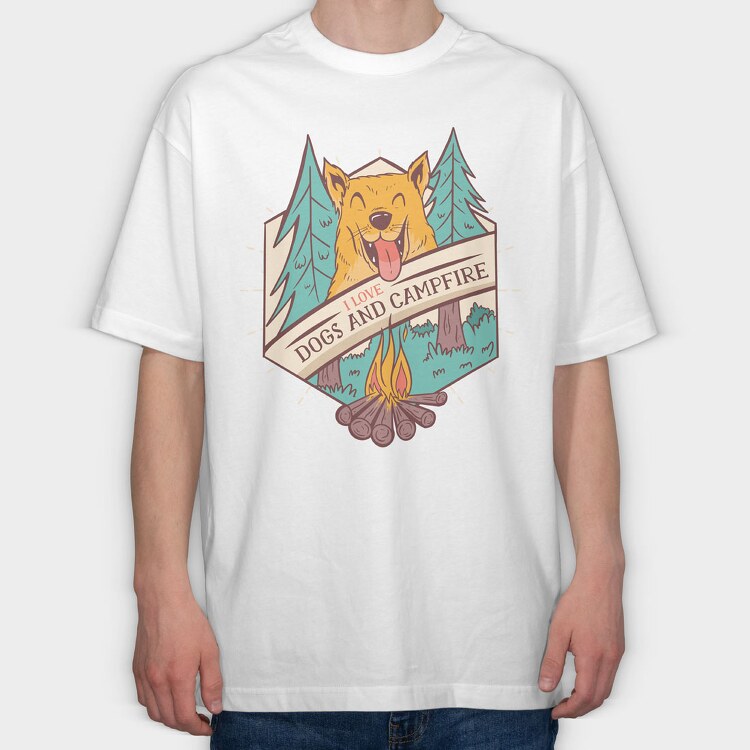 I Love Dogs and Campfire, Tricou Oversize Barbati (Unisex)