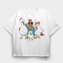 Rooster Cartoon Chickens, Tricou Oversize Barbati (Unisex)
