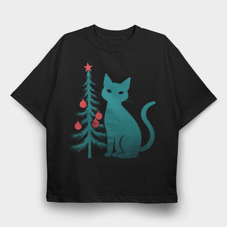Christmas Cat Flat, Tricou Oversize Barbati (Unisex)