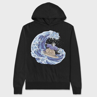 Cat Surfing Japanese Wave, Hanorac Oversize Barbati (Unisex)