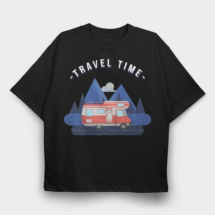 Travel Time Camper, Tricou Oversize Barbati (Unisex)