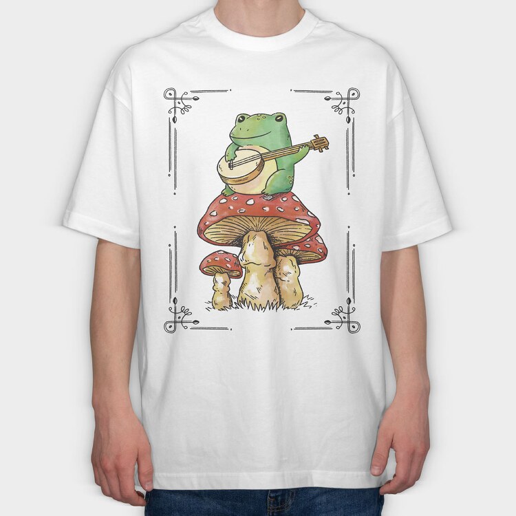 Banjo Frog on a Mushroom, Tricou Oversize Barbati (Unisex)