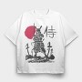 Samurai Silhouette Sun, Tricou Oversize Barbati (Unisex)
