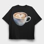 Coffee Mug Heart Watercolor, Tricou Oversize Barbati (Unisex)