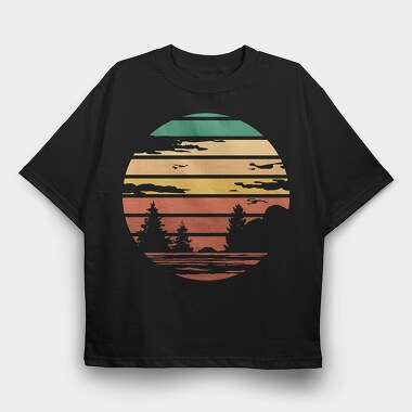 Forest Retro Sunset, Tricou Oversize Barbati (Unisex)