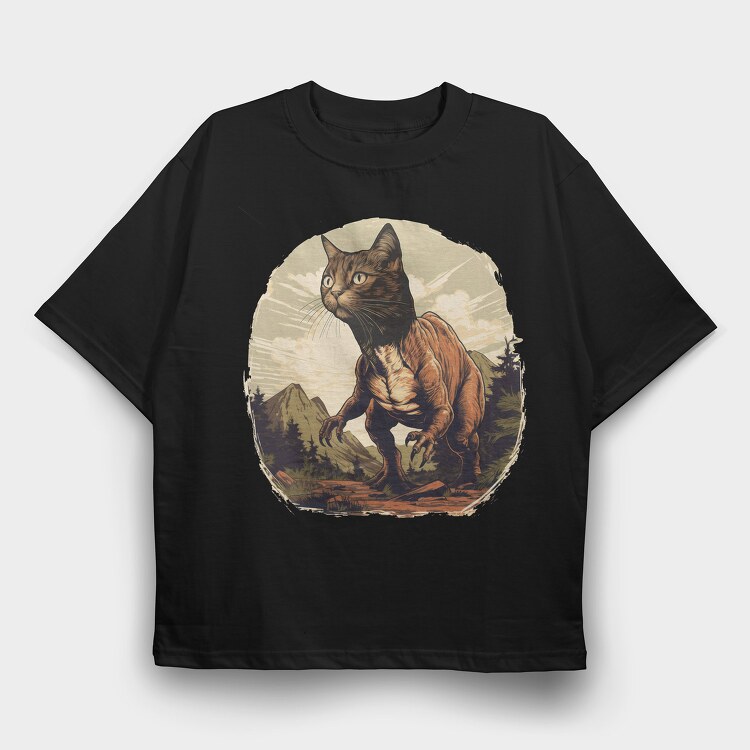 Tyrannosaurus Cat, Tricou Oversize Barbati (Unisex)