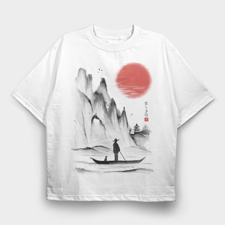 Japanese Traditional Landscape, Tricou Oversize Barbati (Unisex)