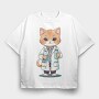 Scientist Cat, Tricou Oversize Barbati (Unisex)