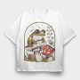 Frog and Mushrooms Vintage Draw, Tricou Oversize Barbati (Unisex)