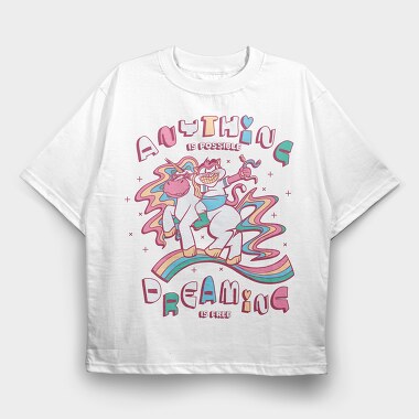 Unicorn and Cat Anything Is Possible, Tricou Oversize Barbati (Unisex)