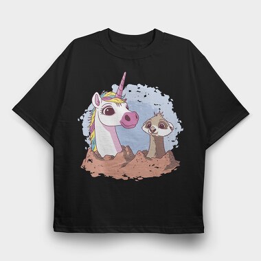 Unicorn and Meerkat, Tricou Oversize Barbati (Unisex)