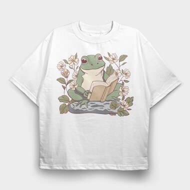Frog Reading Cottagecore, Tricou Oversize Barbati (Unisex)