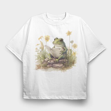 Frog Reading Watercolor, Tricou Oversize Barbati (Unisex)